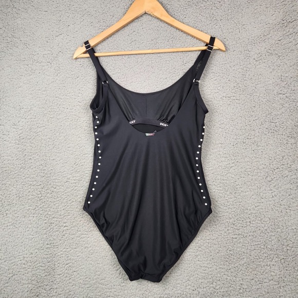 DKNY swimsuit one piece Womens Size 6 Black Studded Pearls - Picture 2 of 5